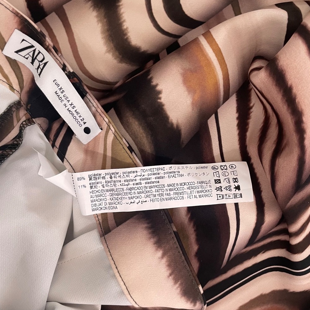 ZARA Printed Flare Pants Brown Green Stripes Blogger Favorite Chic Party X-Small - Picture 14 of 16
